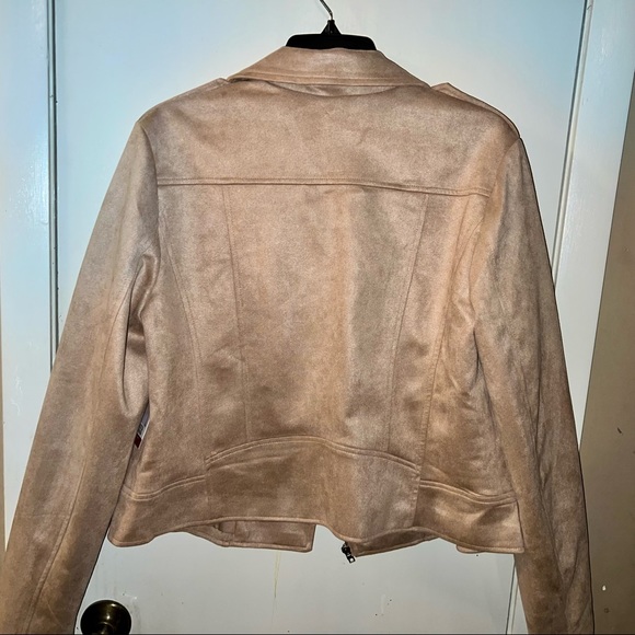 Vegan Suede Moto Jacket Tan M - Picture 12 of 12